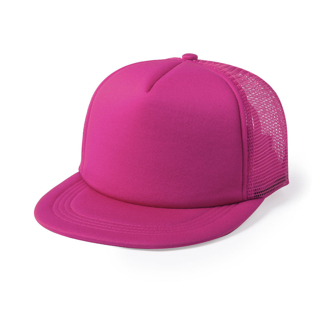 Snapback-cap-met-kunststof-sluiting-5-panel-mesh-bedrukken-roze