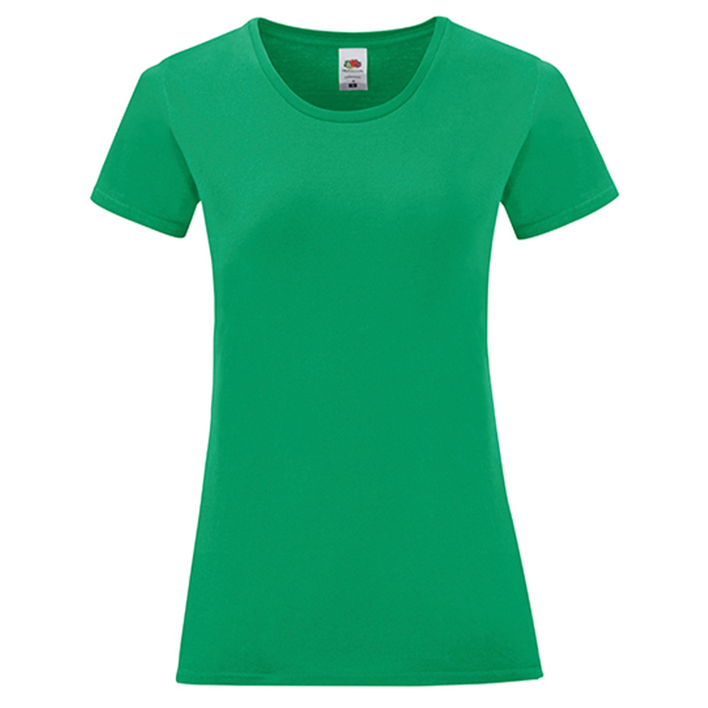 Fruit-of-the-Loom-Iconic-T-shirt-Dames-Getailleerd-bedrukken-kelly-green