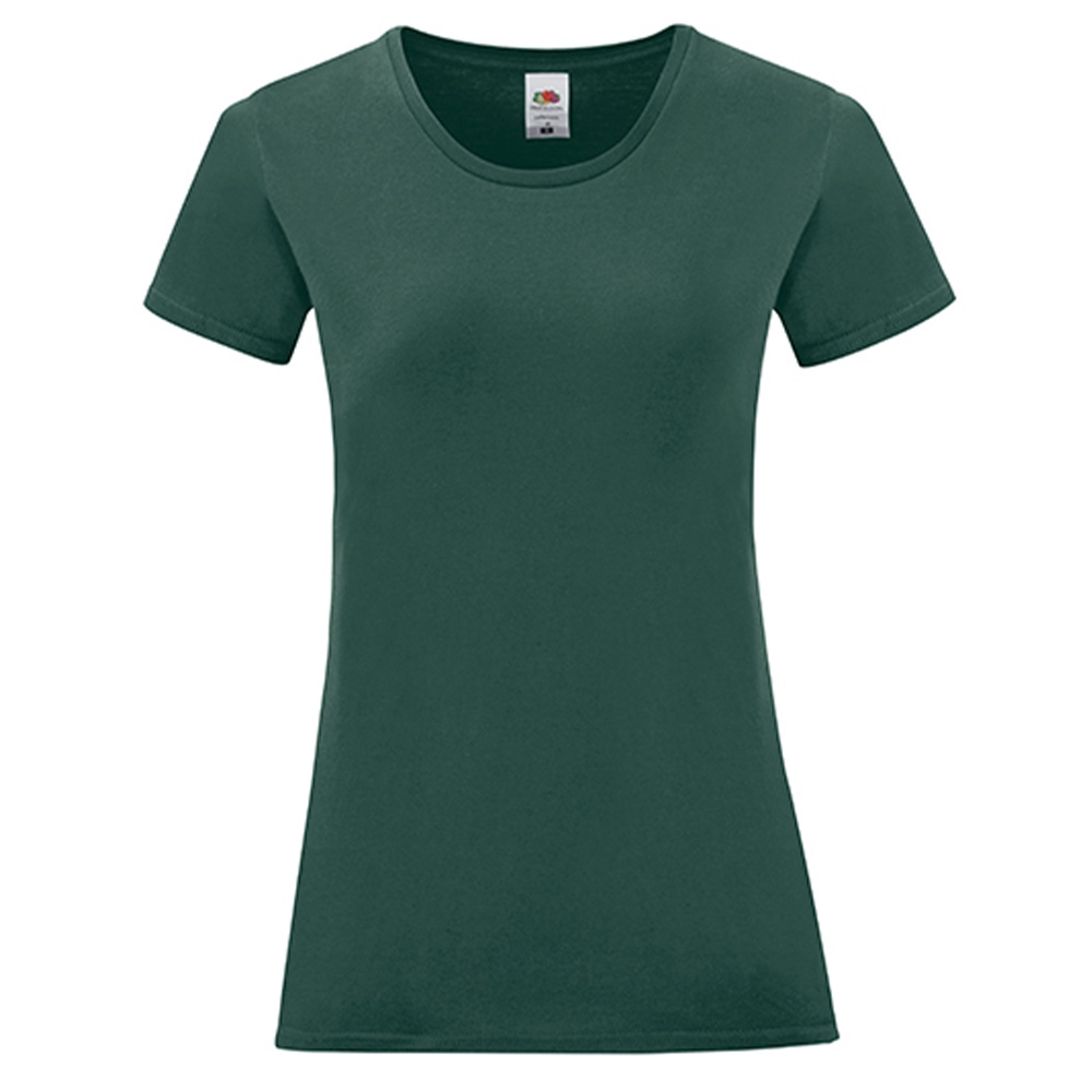 Fruit-of-the-Loom-Iconic-T-shirt-Dames-Getailleerd-bedrukken-forest-green