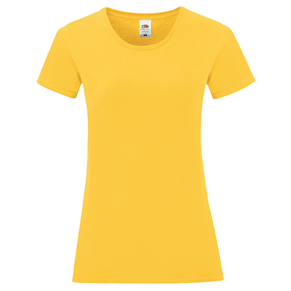 Fruit-of-the-Loom-Iconic-T-shirt-Dames-Getailleerd-bedrukken-sunflower