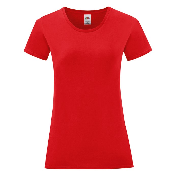 Fruit-of-the-Loom-Iconic-T-shirt-Dames-Getailleerd-bedrukken-red