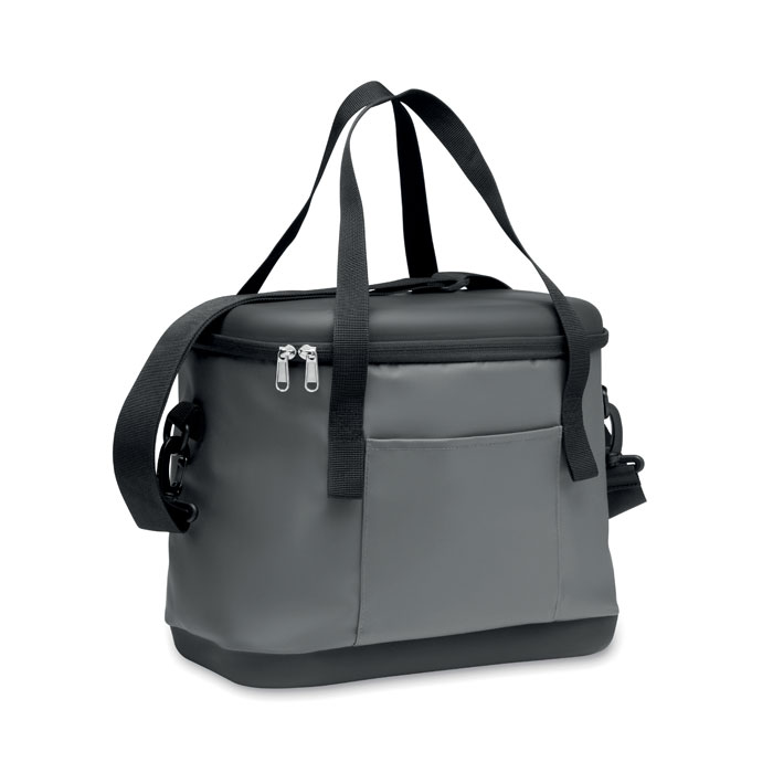 Koeltas-met-flesopener-PVC-16-liter-bedrukken-grijs