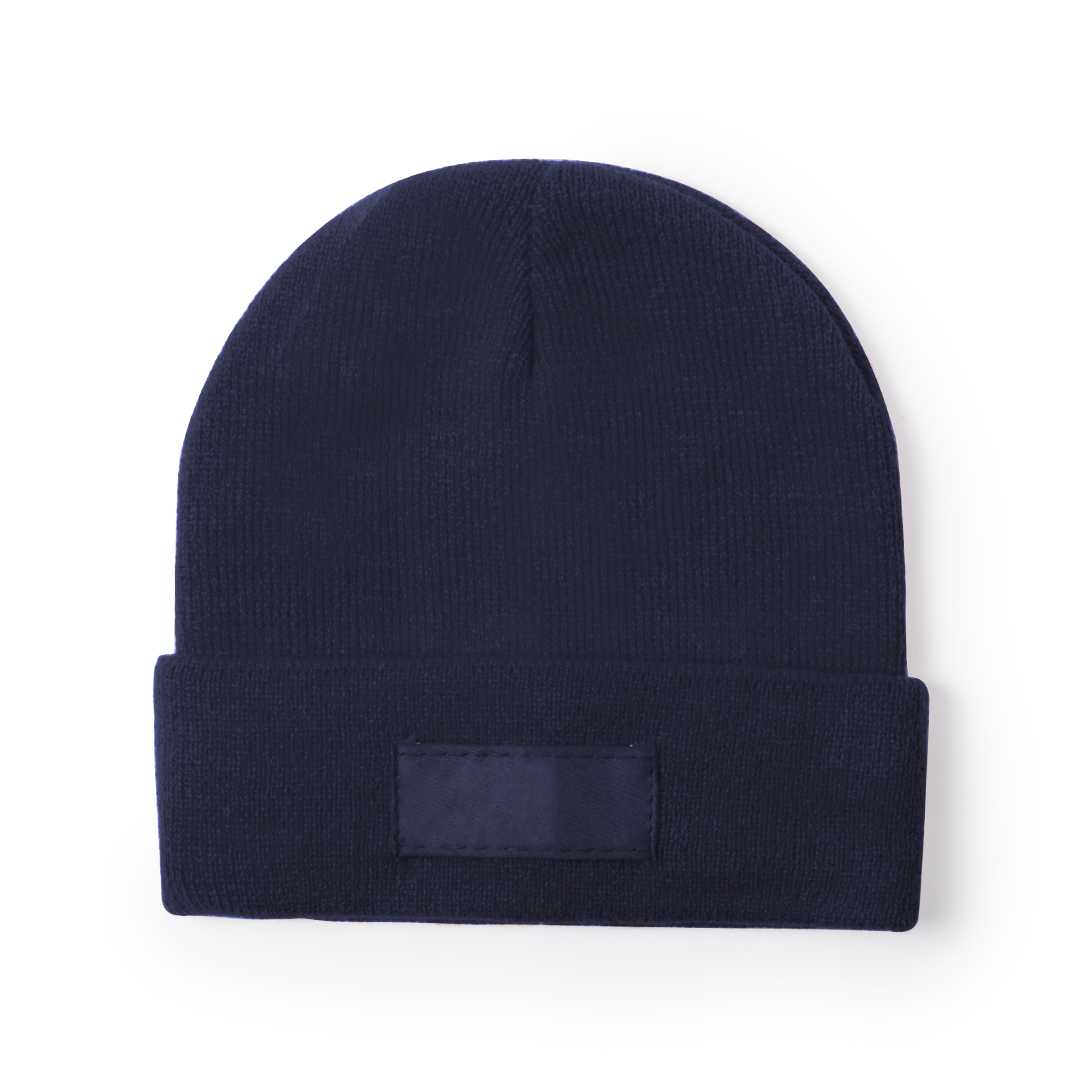 Muts-met-label-Acryl-bedrukken-donkerblauw
