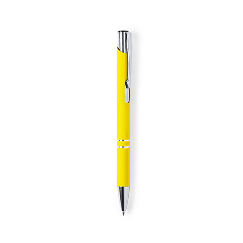 Aluminium-balpen-met-rubberen-afwerking-Tweekleurig-bedrukken-geel