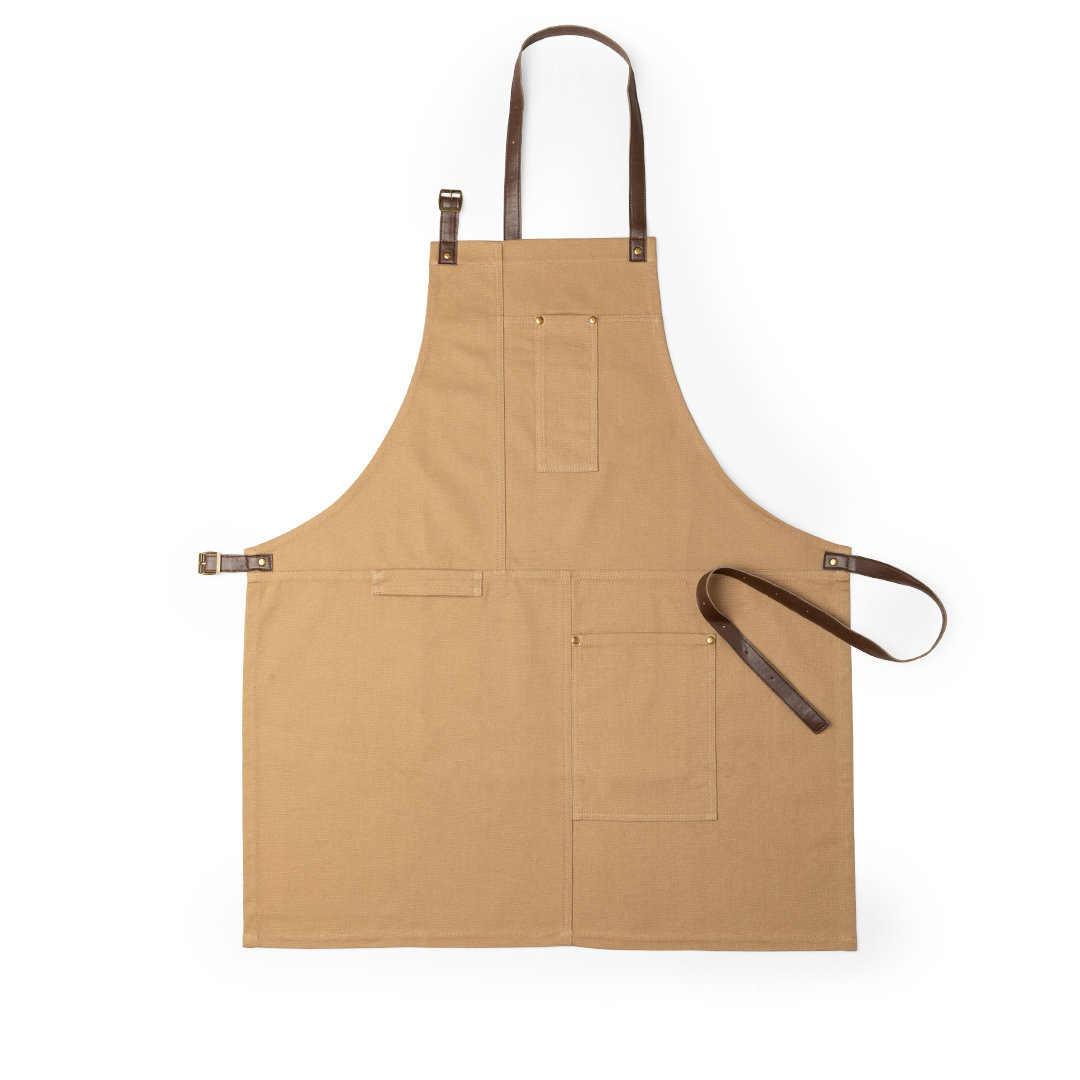Katoenen-keukenschort-met-PU-lederen-banden-340-gm-bedrukken-khaki