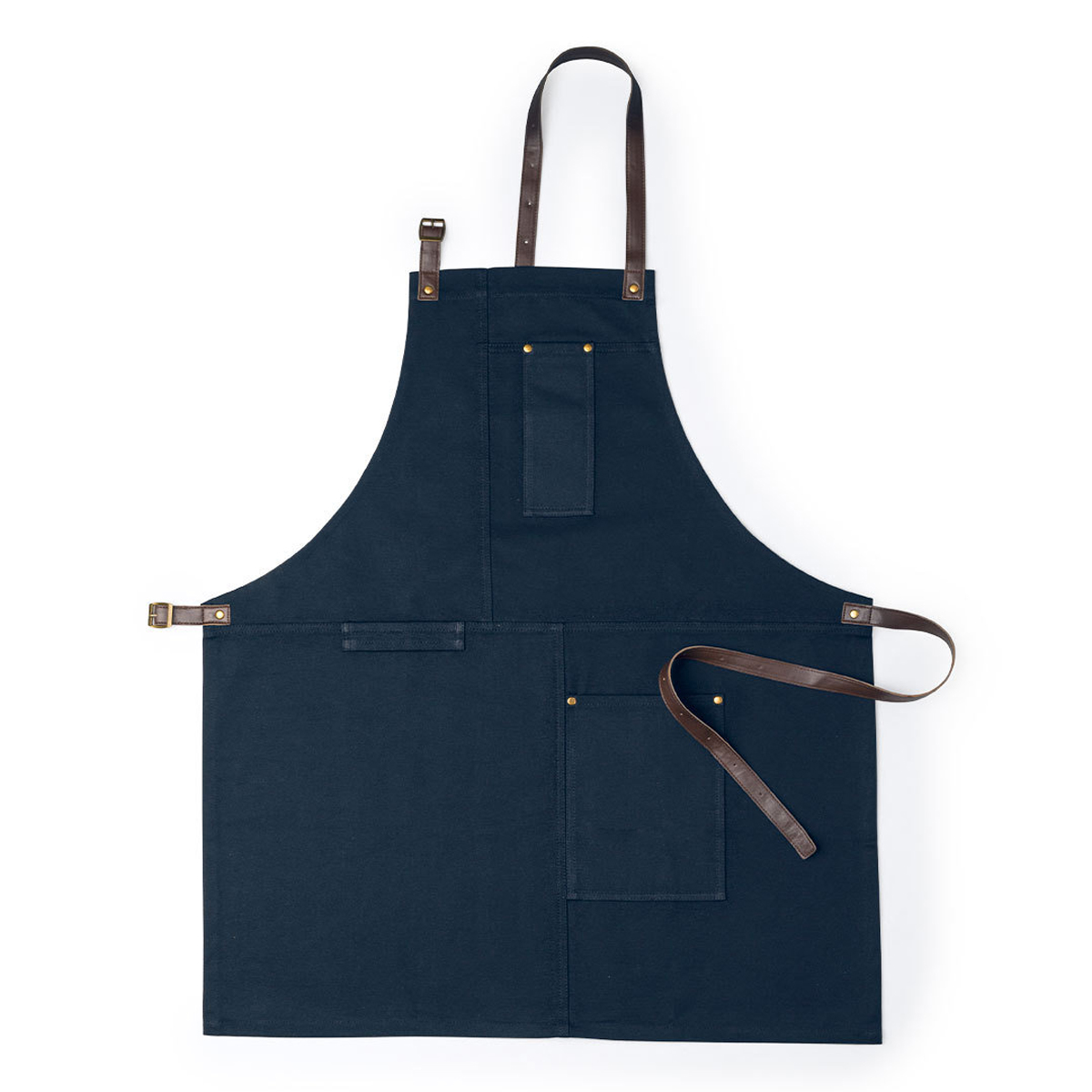 Katoenen-keukenschort-met-PU-lederen-banden-340-gm-bedrukken-donkerblauw