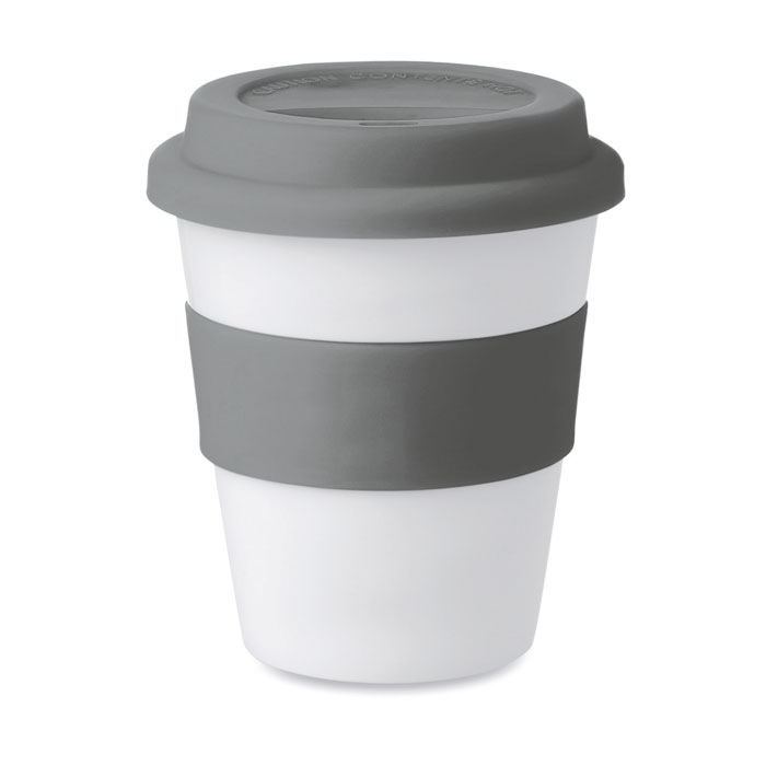 Kunststof-koffiebeker-met-siliconen-deksel-350-ml-bedrukken-grijs