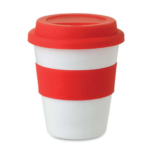 Kunststof-koffiebeker-met-siliconen-deksel-350-ml-bedrukken-rood