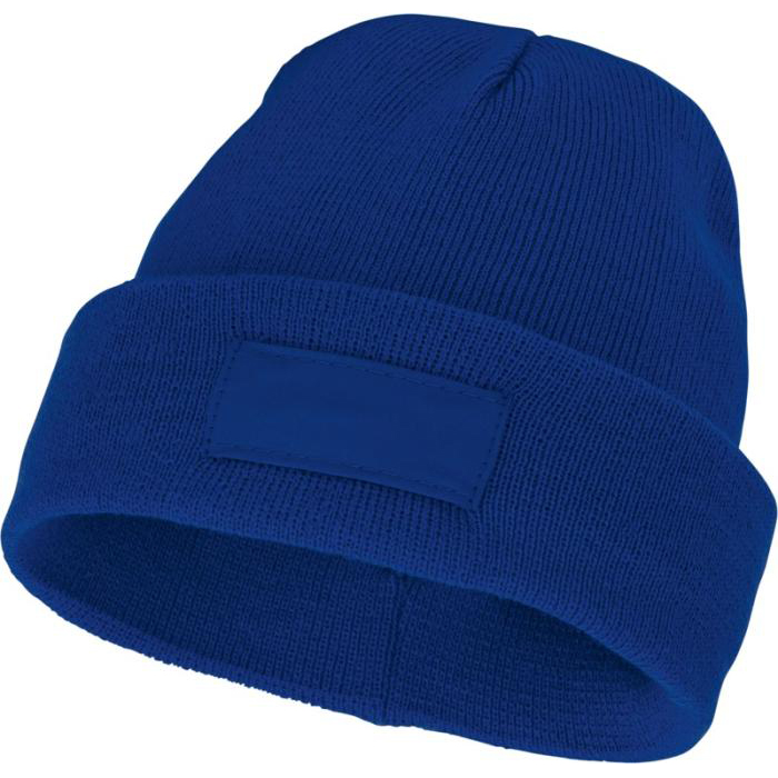 Acryl-rib-beanie-met-patch-bedrukken-blauw
