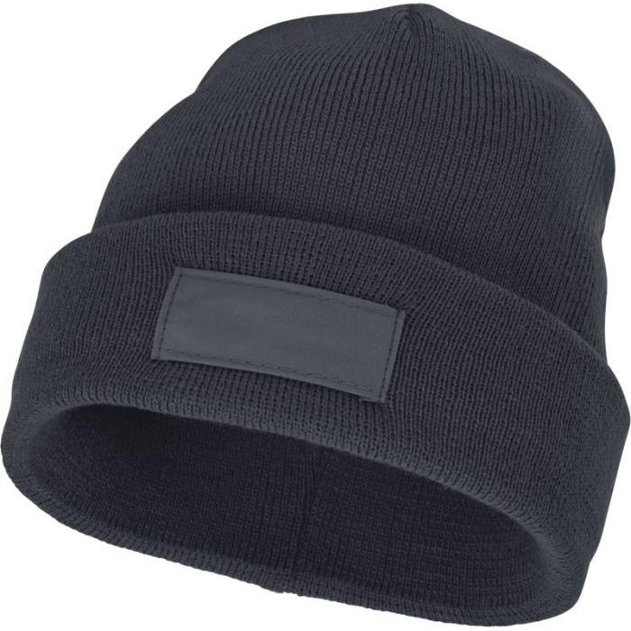 Acryl-rib-beanie-met-patch-bedrukken-grijs