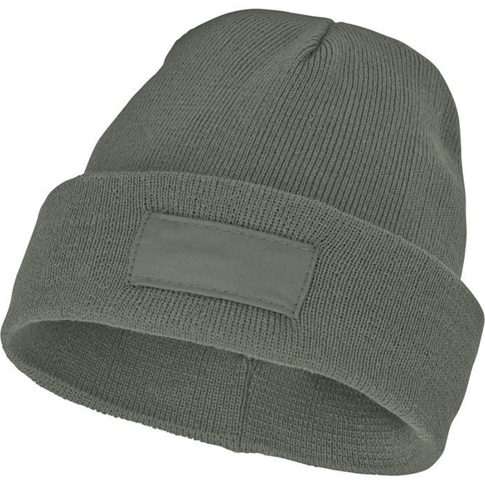 Acryl-rib-beanie-met-patch-bedrukken-donkergroen