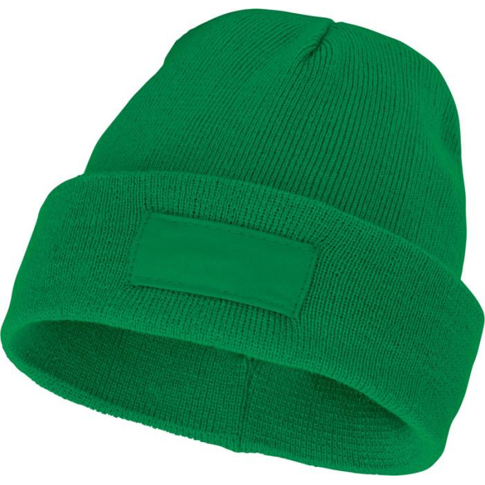Acryl-rib-beanie-met-patch-bedrukken-groen