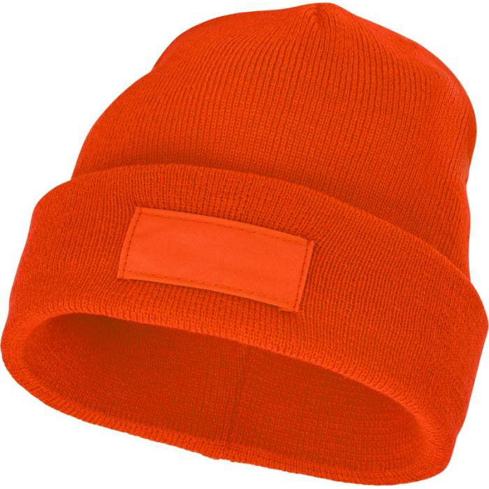 Acryl-rib-beanie-met-patch-bedrukken-oranje