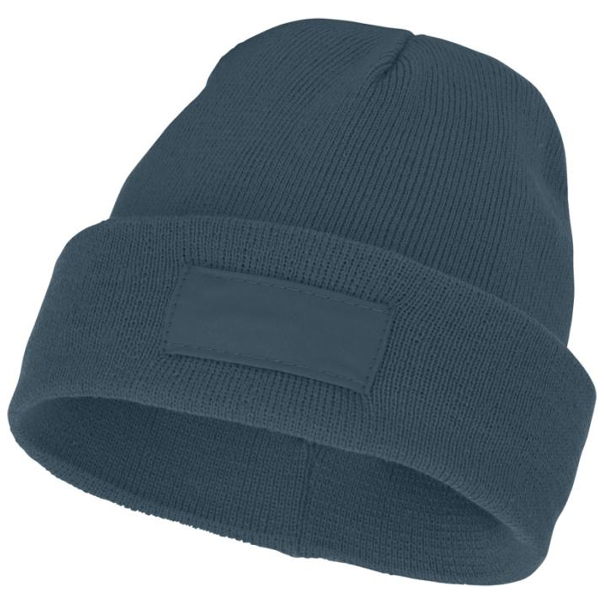 Acryl-rib-beanie-met-patch-bedrukken-donkerblauw