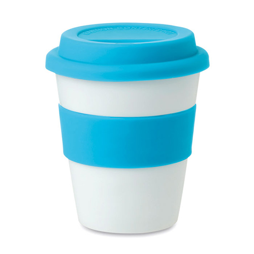Kunststof-koffiebeker-met-siliconen-deksel-350-ml-bedrukken-turquoise