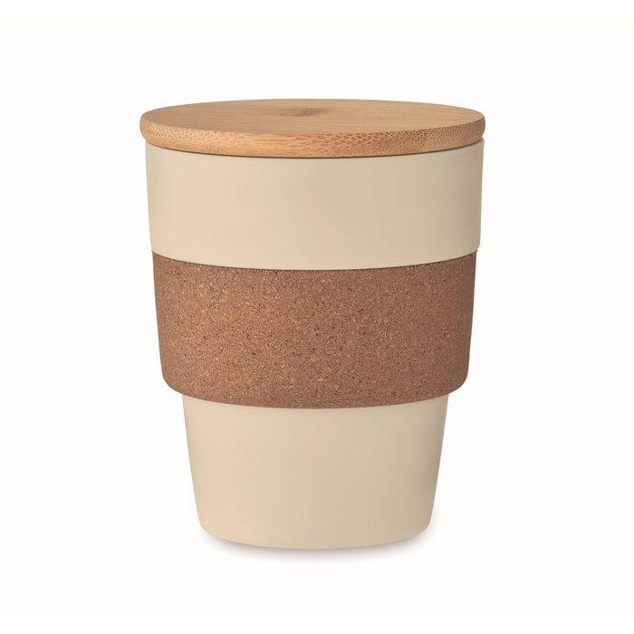 Koffiebeker-met-bamboe-deksel-Kurk-300-ml-bedrukken-beige