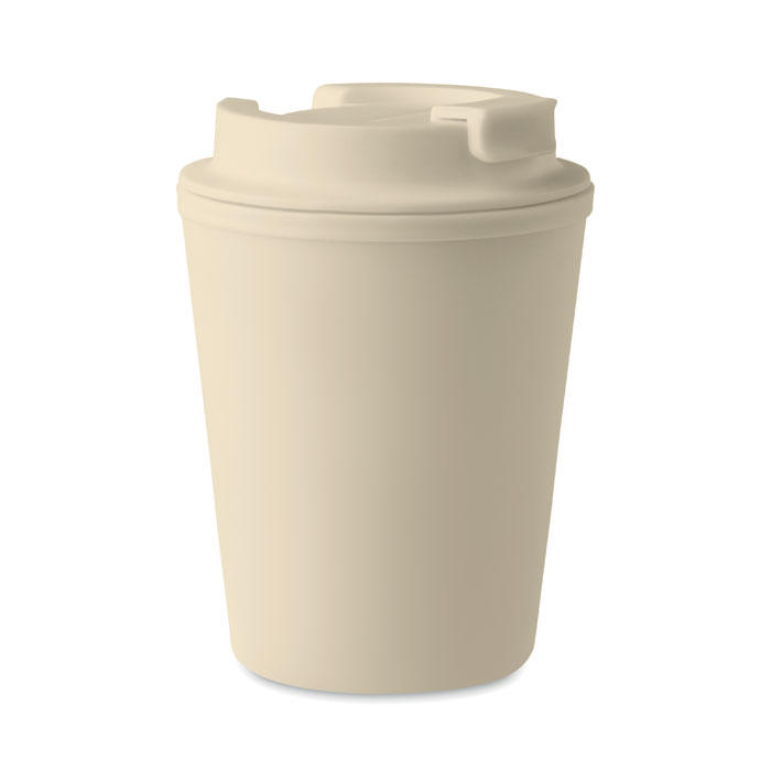 Koffiebeker-met-flip-top-drinkopening-Polypropyleen-300-ml-bedrukken-beige