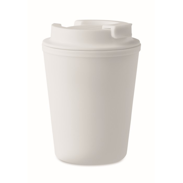 Koffiebeker-met-flip-top-drinkopening-Polypropyleen-300-ml-bedrukken-wit