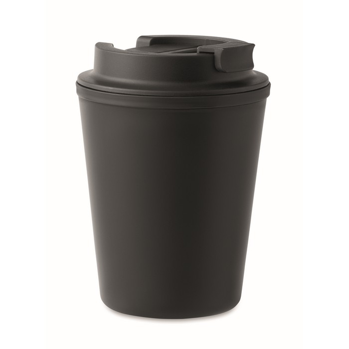 Koffiebeker-met-flip-top-drinkopening-Polypropyleen-300-ml-bedrukken-zwart