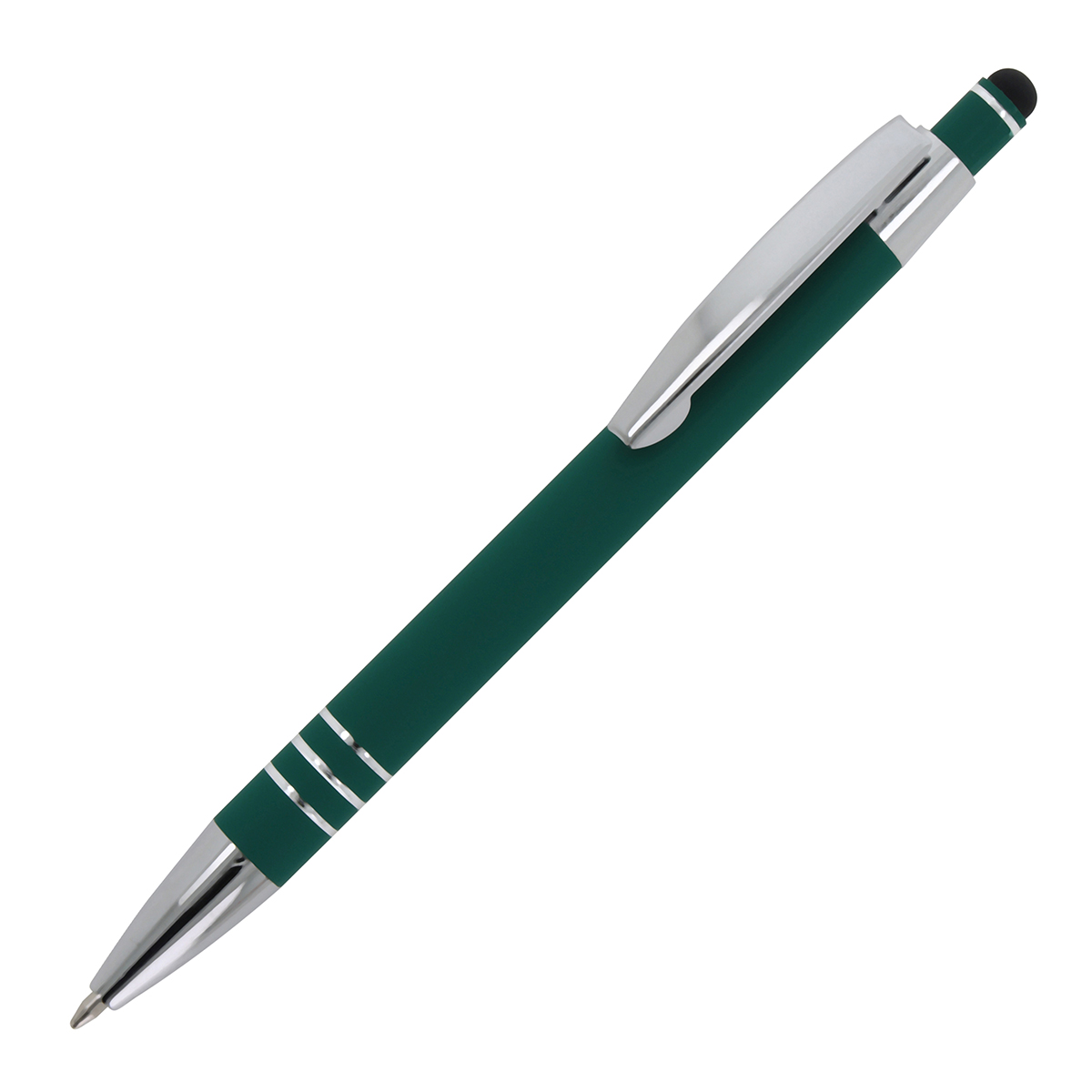 Aluminium-balpen-met-styluspunt-Soft-touch-bedrukken-donkergroen