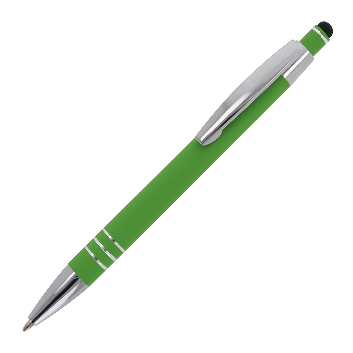 Aluminium-balpen-met-styluspunt-Soft-touch-bedrukken-lichtgroen