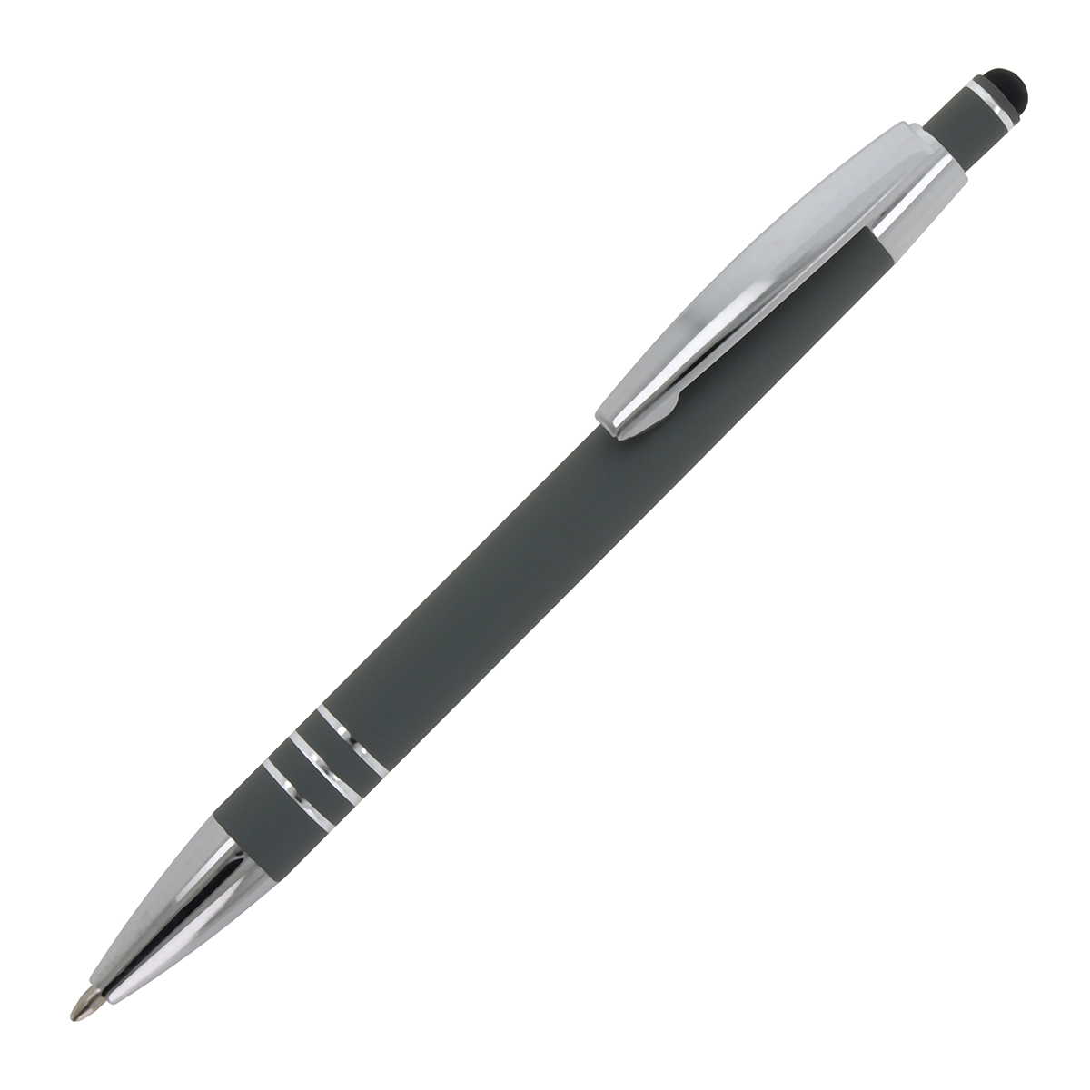 Aluminium-balpen-met-styluspunt-Soft-touch-bedrukken-grijs