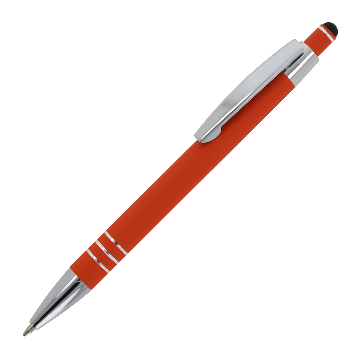 Aluminium-balpen-met-styluspunt-Soft-touch-bedrukken-oranje
