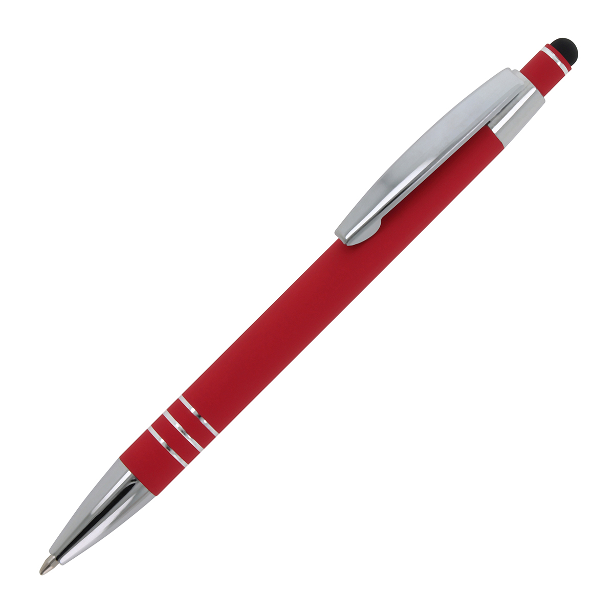 Aluminium-balpen-met-styluspunt-Soft-touch-bedrukken-rood