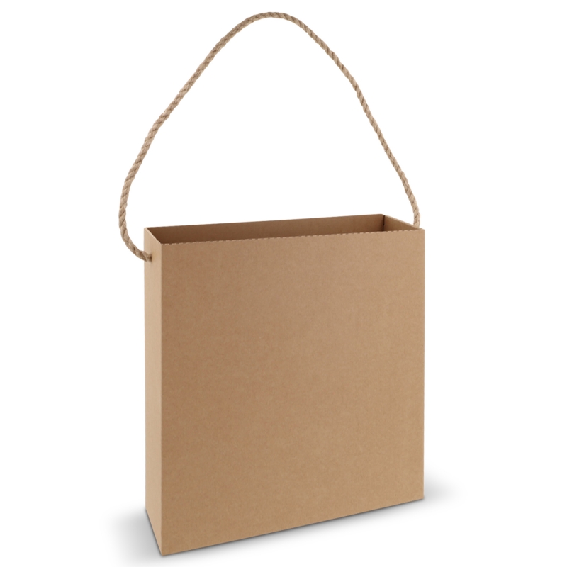Kartonnen-geschenktas-met-jute-draaghengsel-Vierkant-bedrukken-bruin