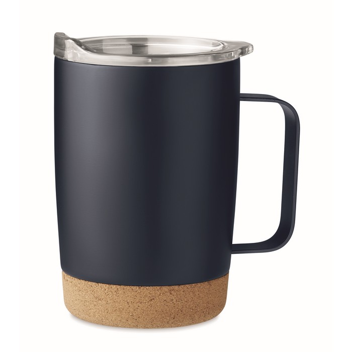 RVS-koffiebeker-met-kurken-onderkant-300-ml-bedrukken-donkerblauw