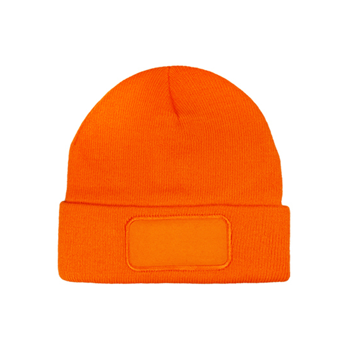 Gebreide-muts-met-patch-Acryl-bedrukken-oranje