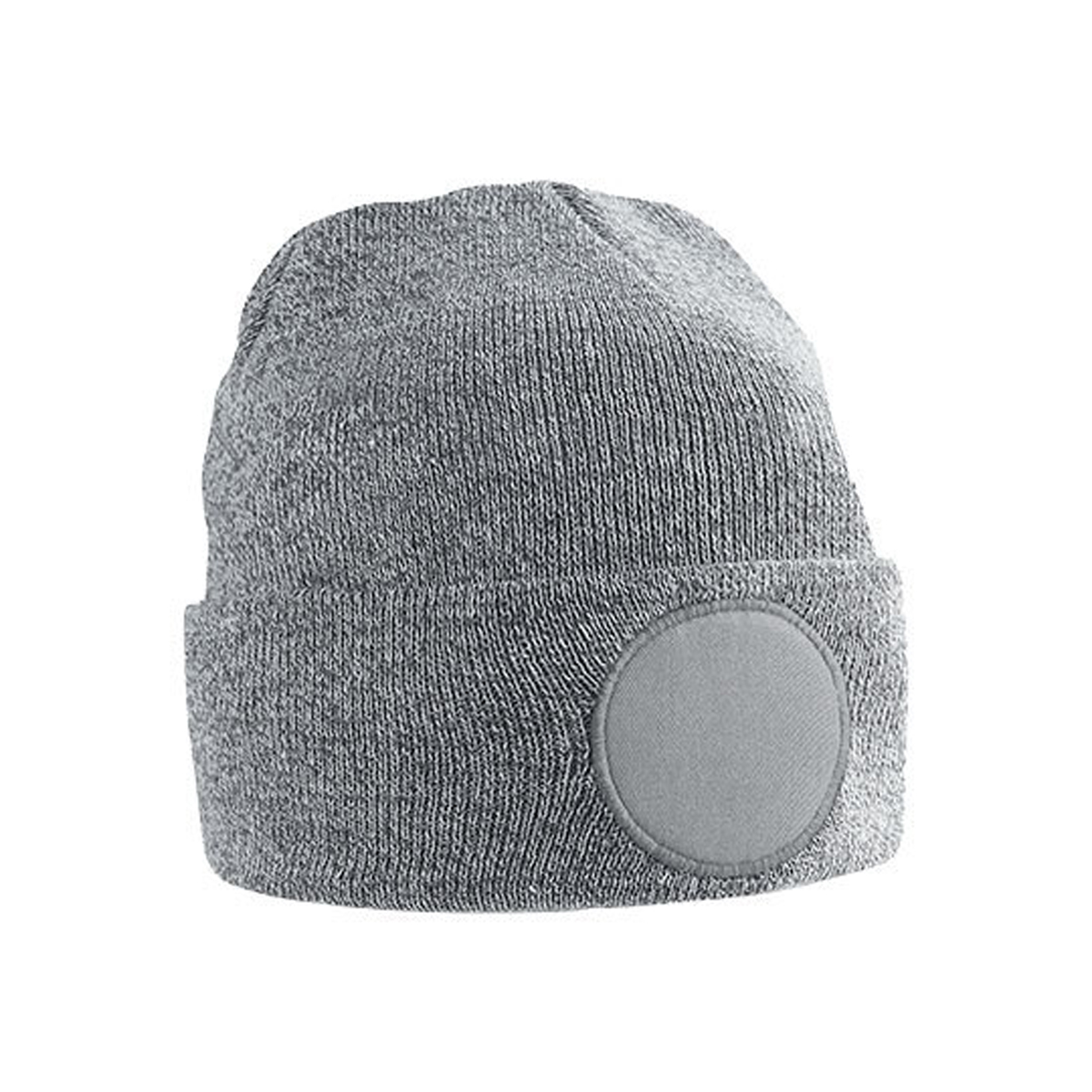 Beechfield-Acryl-beanie-Met-ronde-patch-bedrukken-grijs