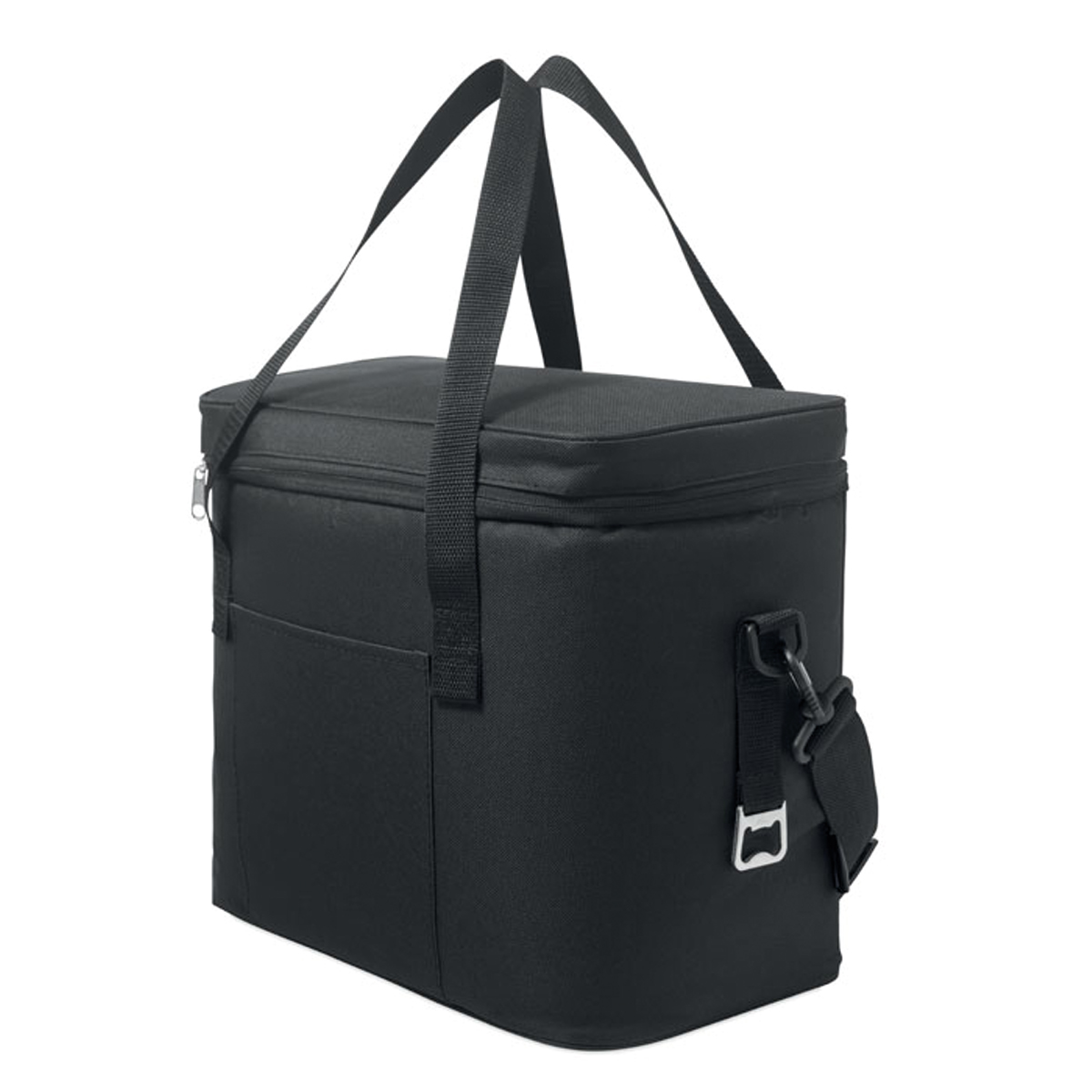 Koeltas-met-flesopener-600D-RPET-polyester-18-liter-bedrukken-zwart