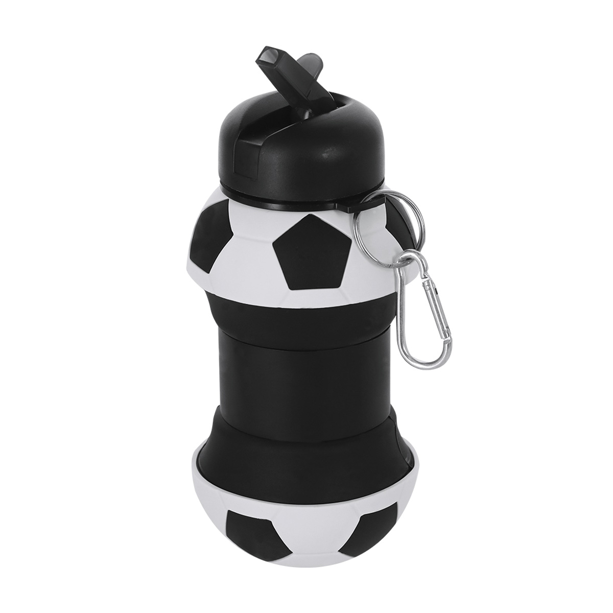 Opvouwbare-siliconen-waterfles-Voetbal-550-ml-bedrukken-zwart