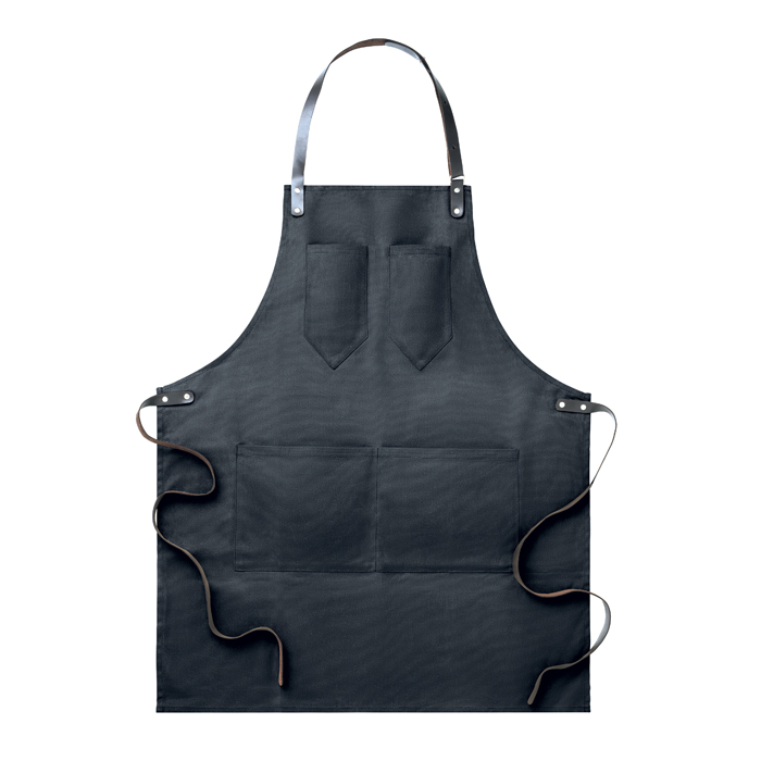 Katoenen-barbecue-schort-met-4-zakken-Waxed-canvas-bedrukken-zwart