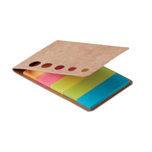 Boekje-met-sticky-memos-Gerecycled-papier-5-kleuren-bedrukken-bruin