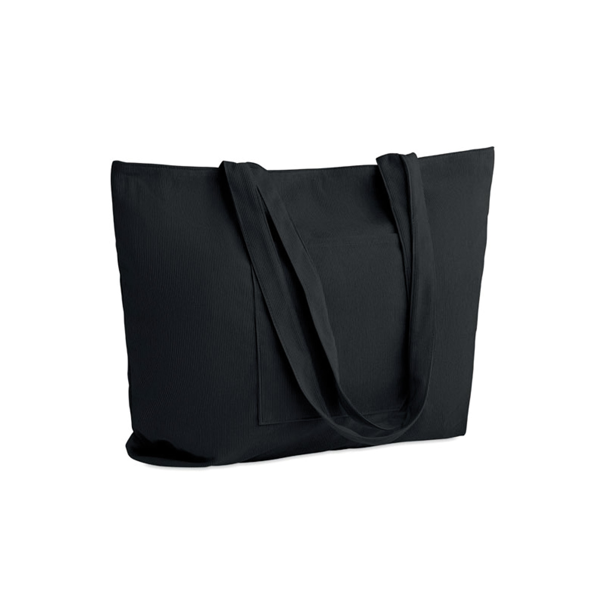 Strandtas-met-voorvak-Polyester-corduroy-220-gm-bedrukken-zwart