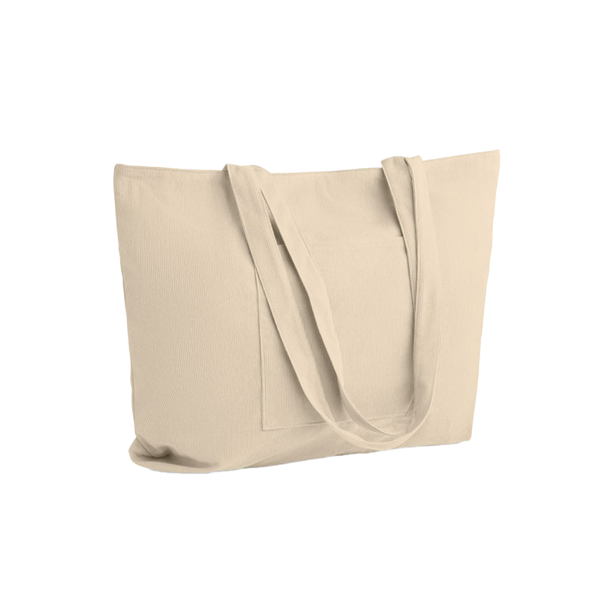 Strandtas-met-voorvak-Polyester-corduroy-220-gm-bedrukken-beige