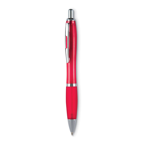 Kunststof-balpen-met-zachte-grip-Drukmechanisme-bedrukken-rood