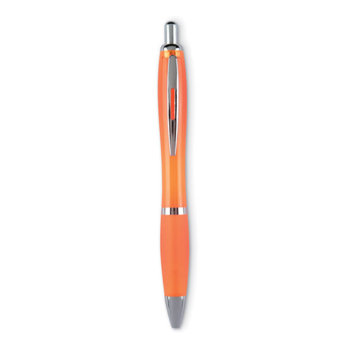Kunststof-balpen-met-zachte-grip-Drukmechanisme-bedrukken-oranje