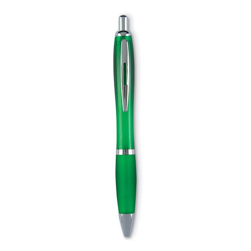 Kunststof-balpen-met-zachte-grip-Drukmechanisme-bedrukken-groen
