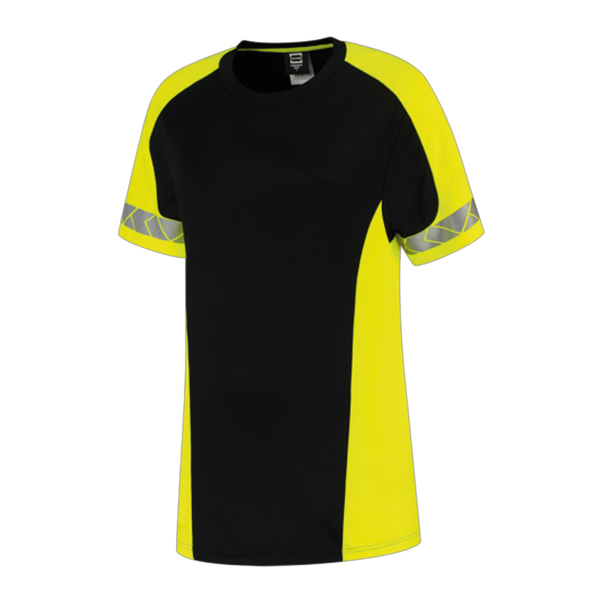 Tricorp-reflecterend-T-shirt-met-UPF-40-bescherming-Dames-180-gm-bedrukken-black-fluor-yellow