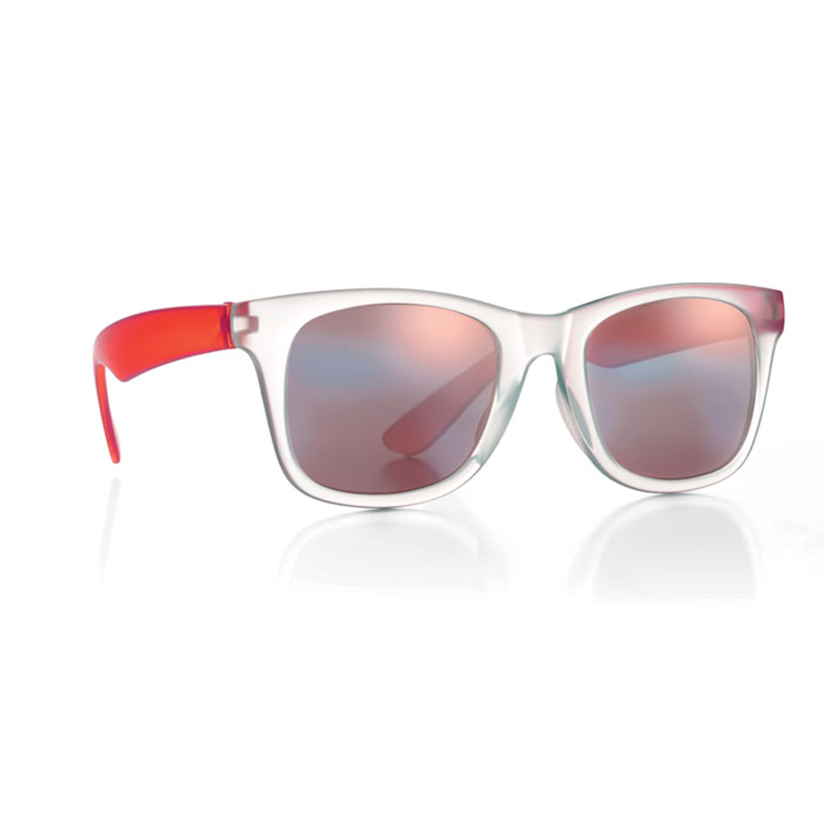 Transparante-zonnebril-met-spiegelglazen-Classic-model-UV400-bedrukken-rood