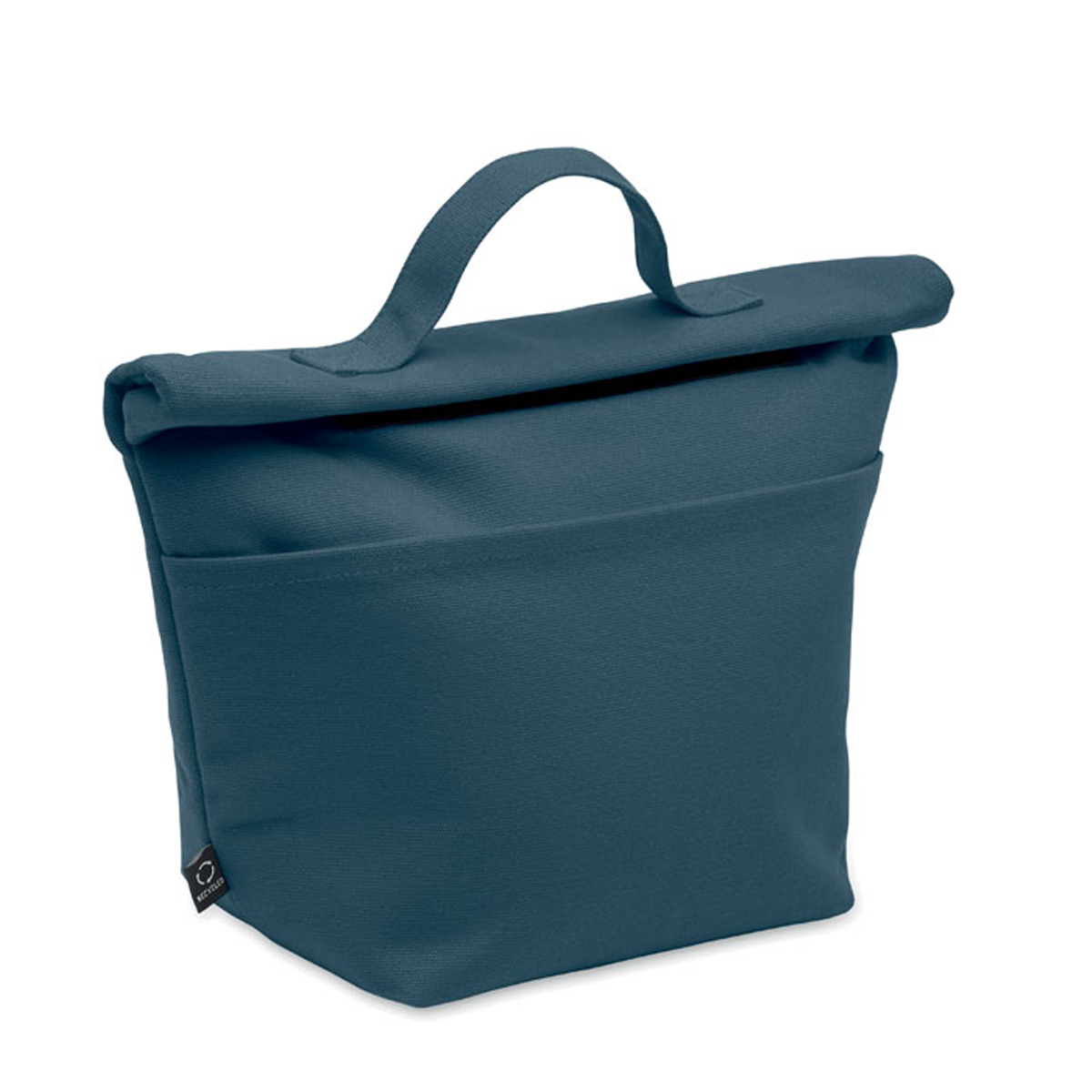 Rolltop-koeltas-met-klittenbandsluiting-Gerecycled-katoen-bedrukken-donkerblauw