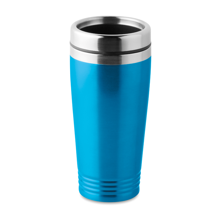 RVS-thermosbeker-met-kunststof-deksel-400-ml-bedrukken-turquoise