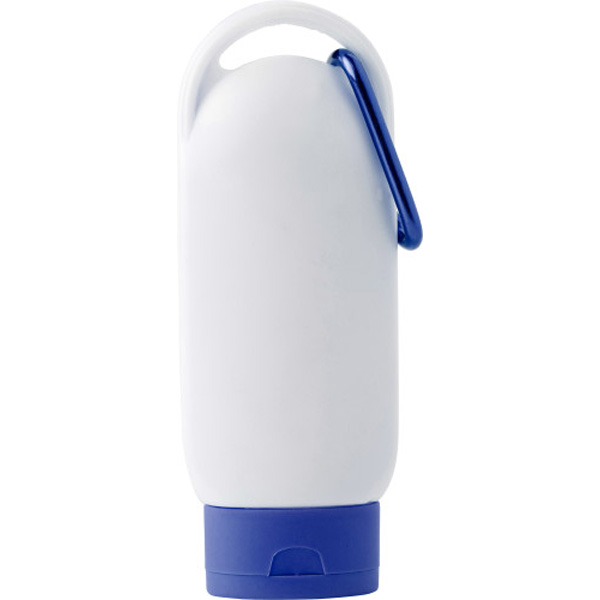 Zonnebrandcrme-met-karabijnhaak-SPF-30-60-ml-bedrukken-blauw