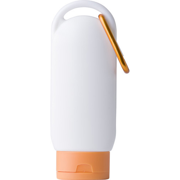 Zonnebrandcrme-met-karabijnhaak-SPF-30-60-ml-bedrukken-oranje