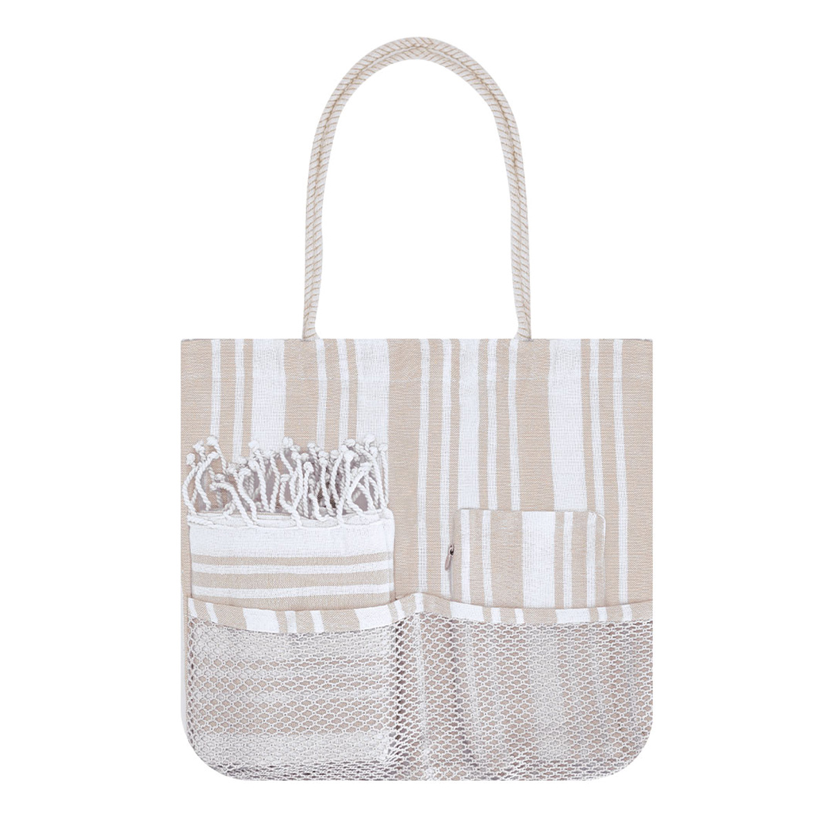 Strandset-gestreept-Tas-toilettas-en-strandhanddoek-180-gm-bedrukken-beige