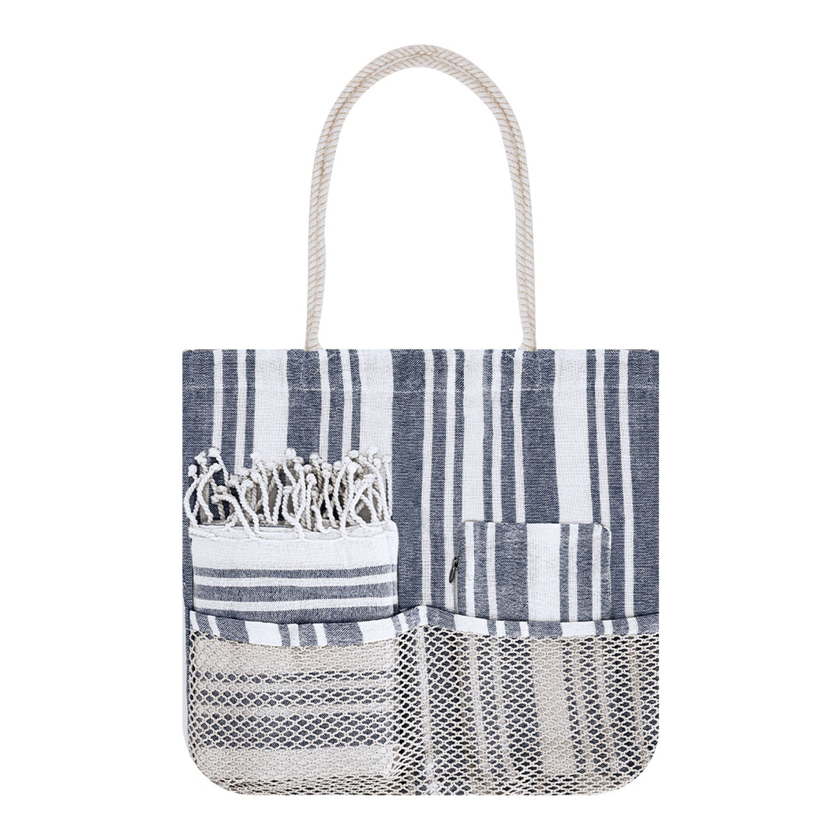 Strandset-gestreept-Tas-toilettas-en-strandhanddoek-180-gm-bedrukken-donkerblauw