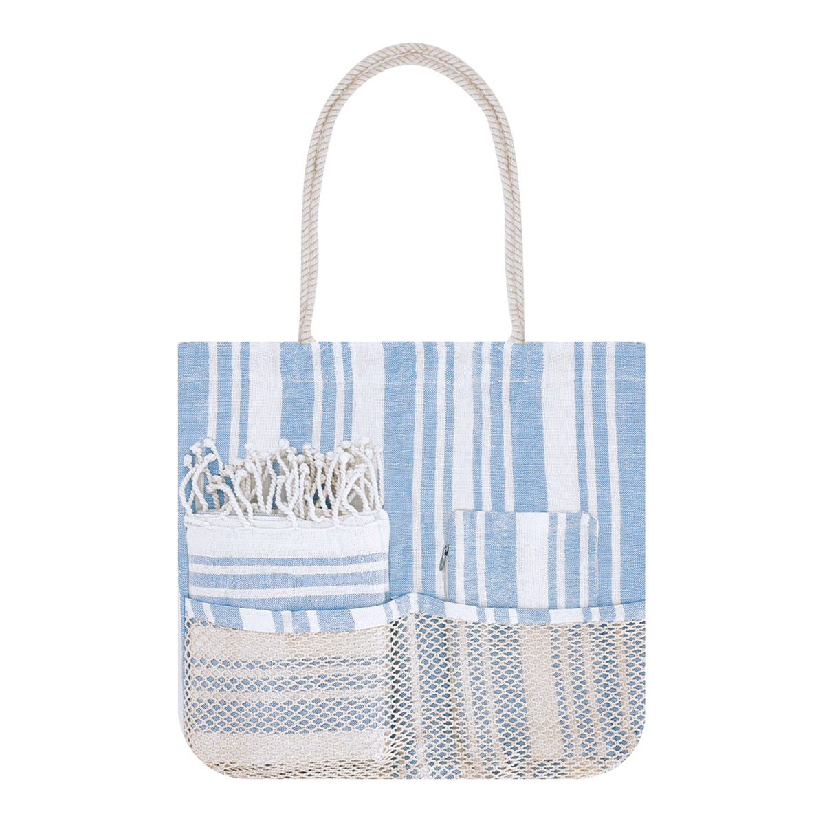 Strandset-gestreept-Tas-toilettas-en-strandhanddoek-180-gm-bedrukken-lichtblauw